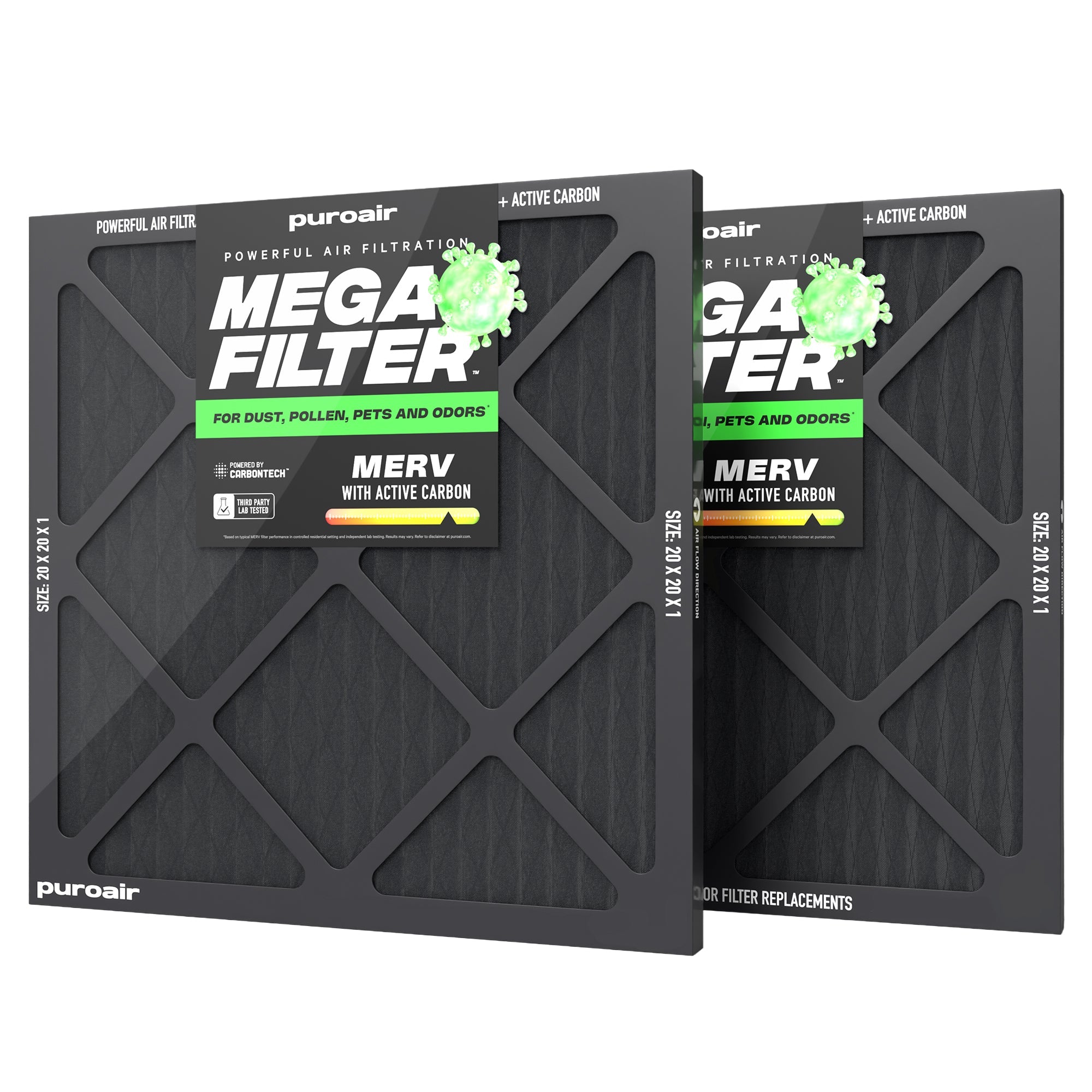 PuroAir HVAC Mega Filter MERV 13 Pleated Plus Activated Carbon Air Filter