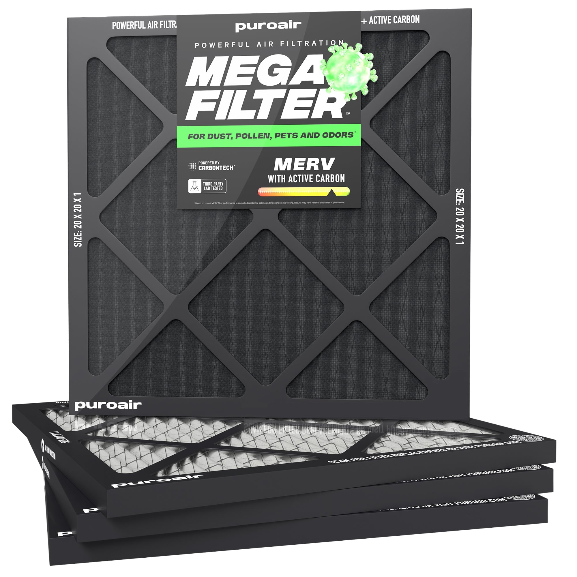 PuroAir HVAC Mega Filter MERV 13 Pleated Plus Activated Carbon Air Filter