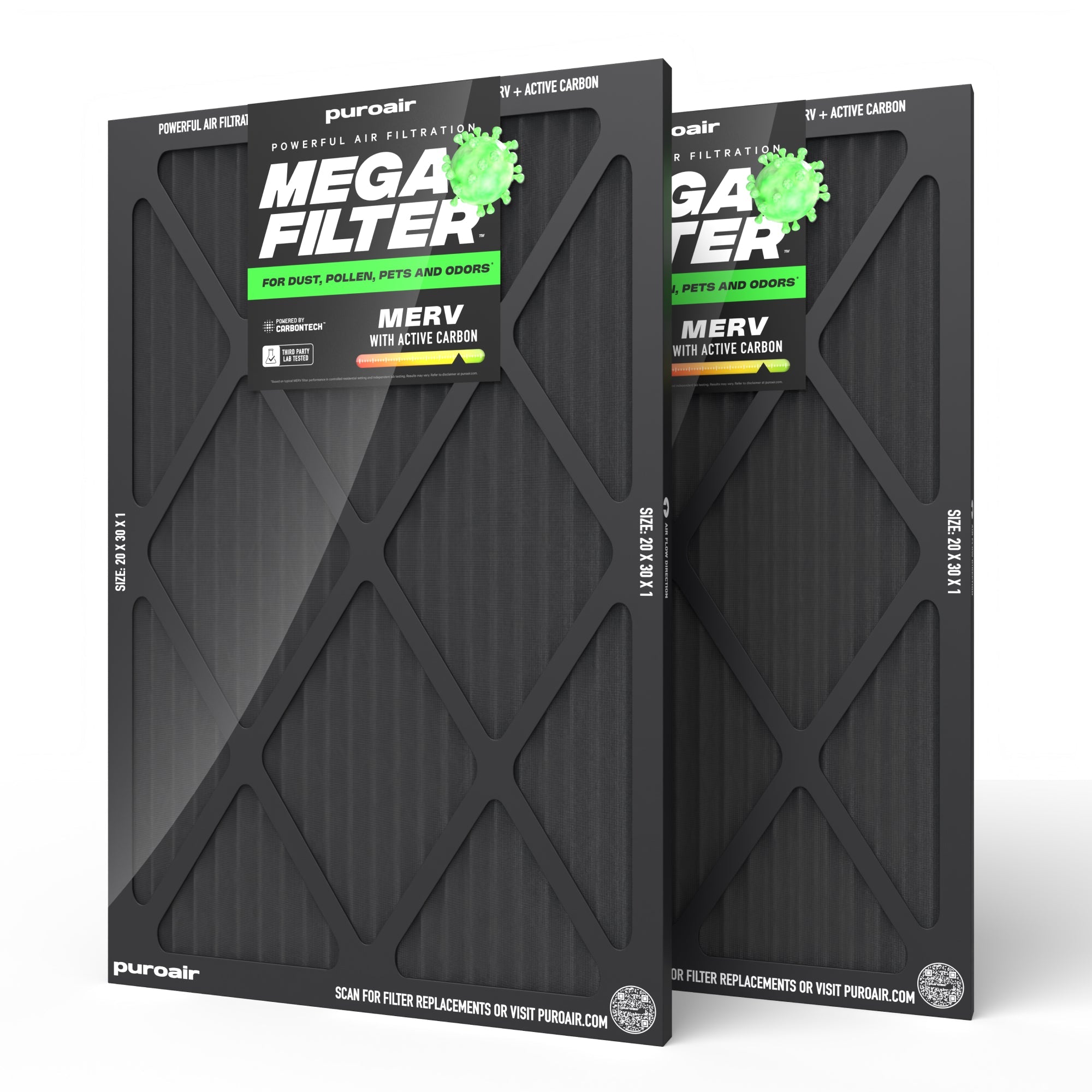 PuroAir HVAC Mega Filter MERV 13 Pleated Plus Activated Carbon Air Filter