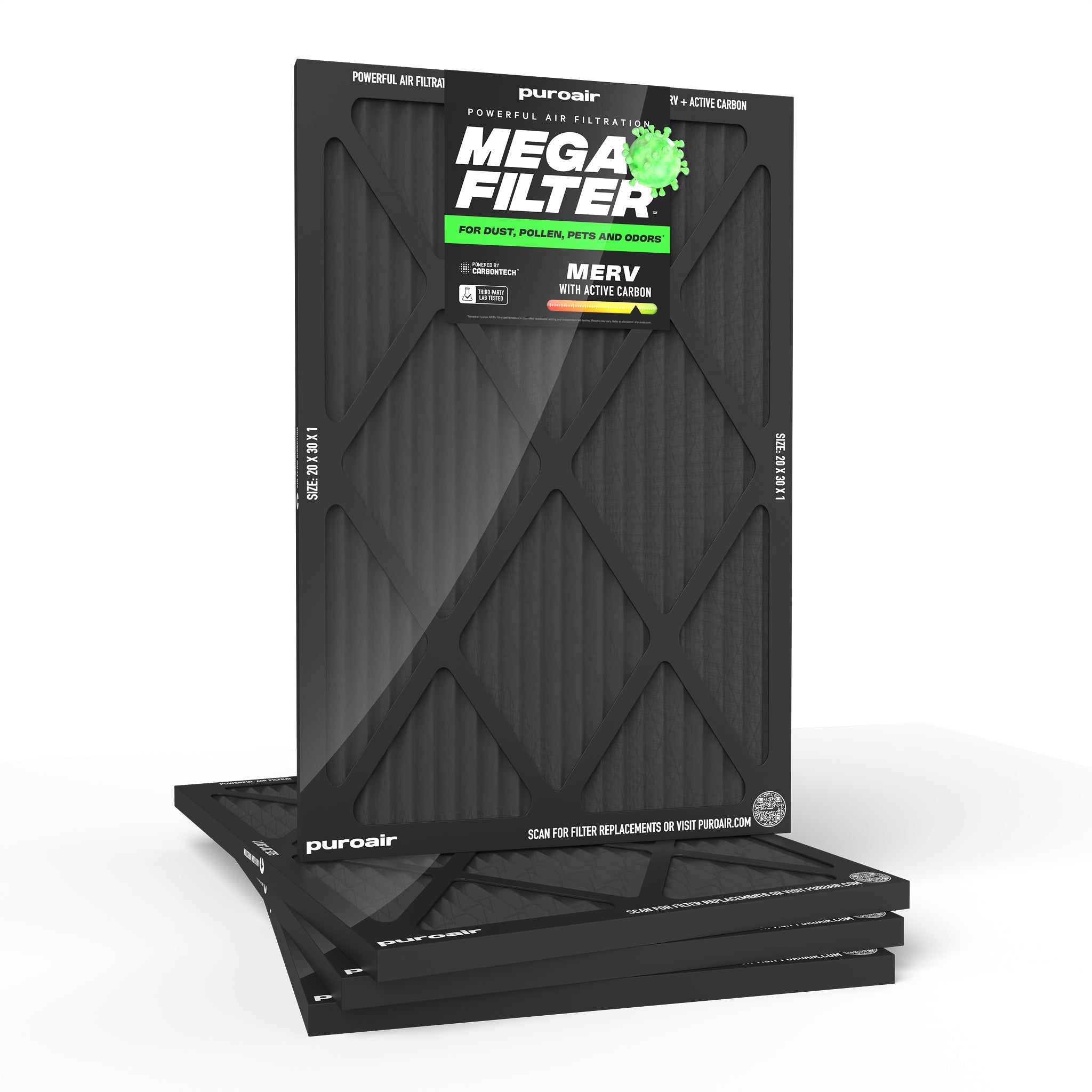 PuroAir HVAC Mega Filter MERV 13 Pleated Plus Activated Carbon Air Filter