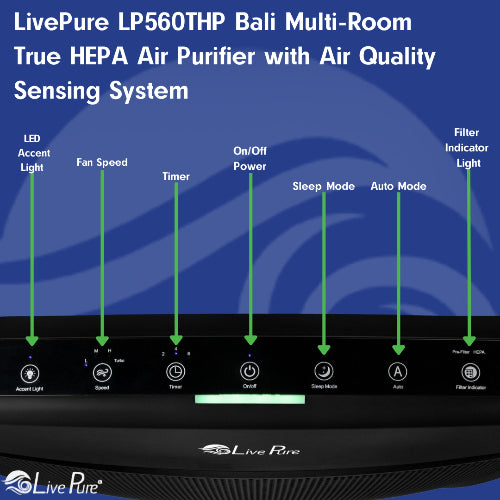LivePure Bali Series Multi-Room True HEPA Air Purifier with Air Quality Sensing System LP560THP