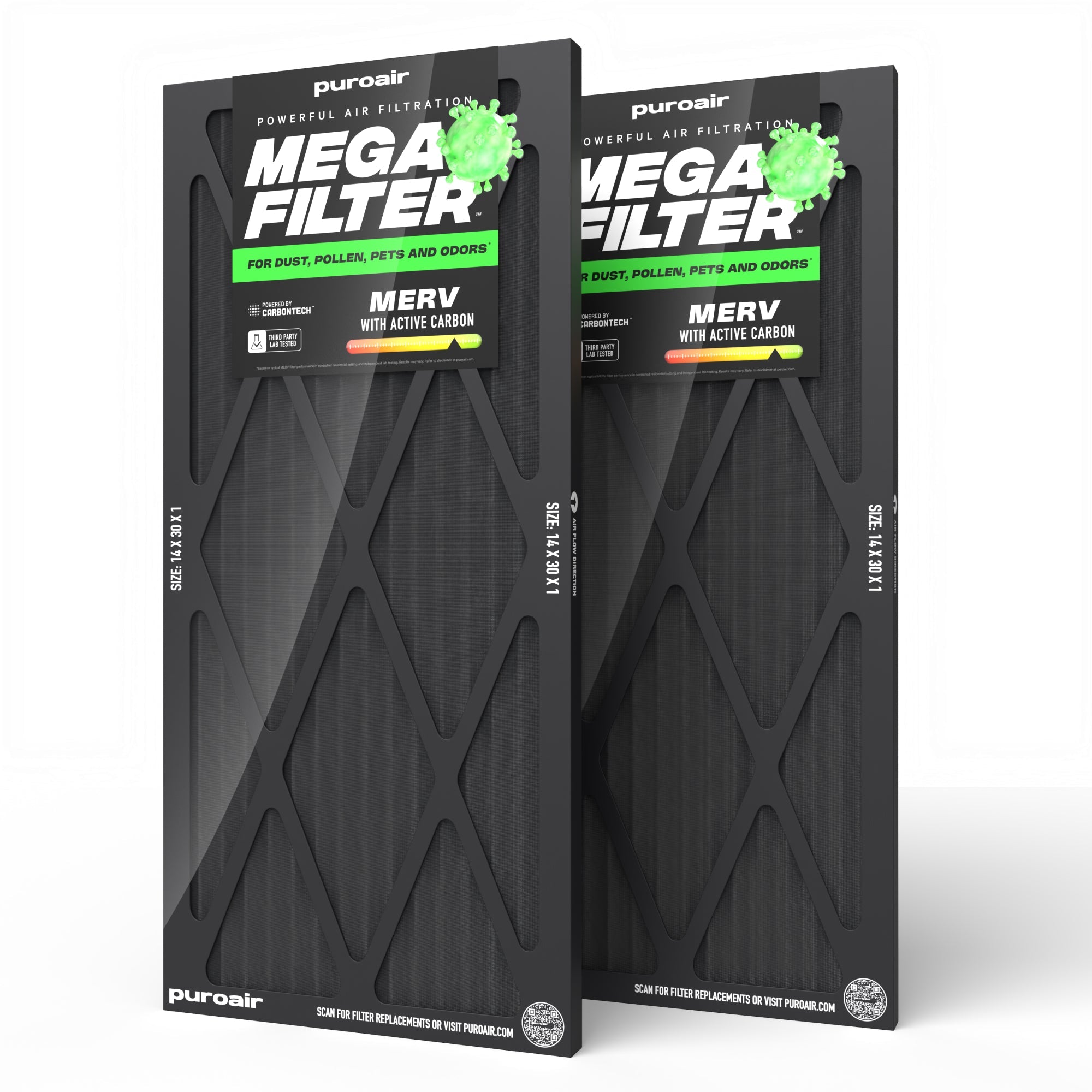 PuroAir HVAC Mega Filter MERV 13 Pleated Plus Activated Carbon Air Filter