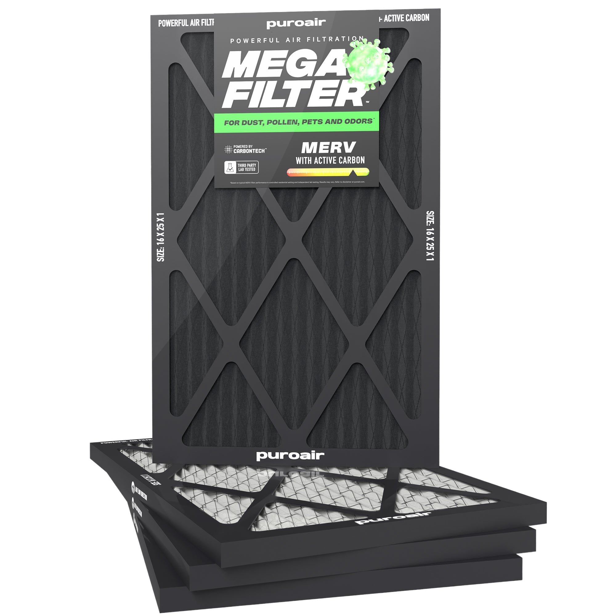 PuroAir HVAC Mega Filter MERV 13 Pleated Plus Activated Carbon Air Filter
